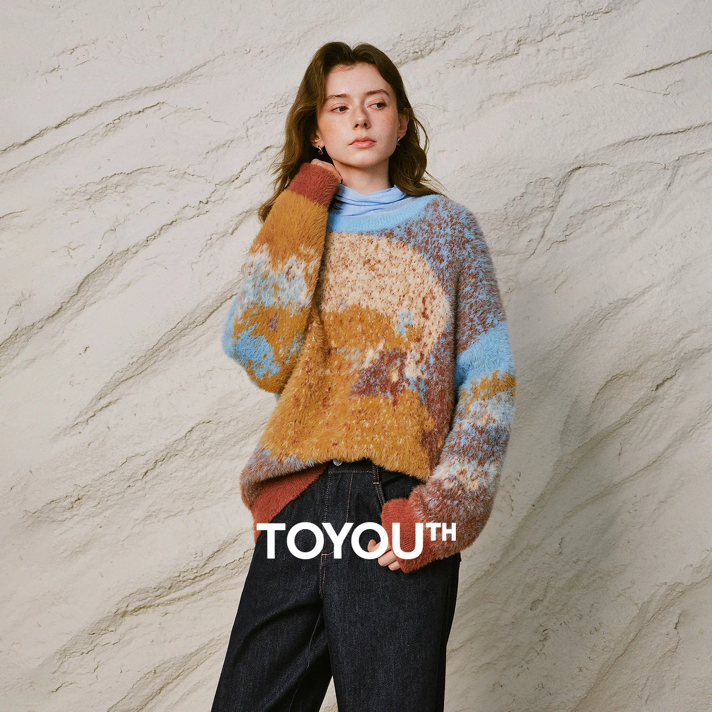 TOYOUTH Women Sweater 2026 Winter New Faux Mink Fur Gradient Dye Fluffy Loose Wild Dusk Tops