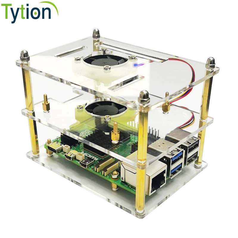 Raspberry Pi 5 8Layers Transparent Acrylic Cluster Case Enclosure Box Shell with Cooling Fan Heatsinks Fan Cover