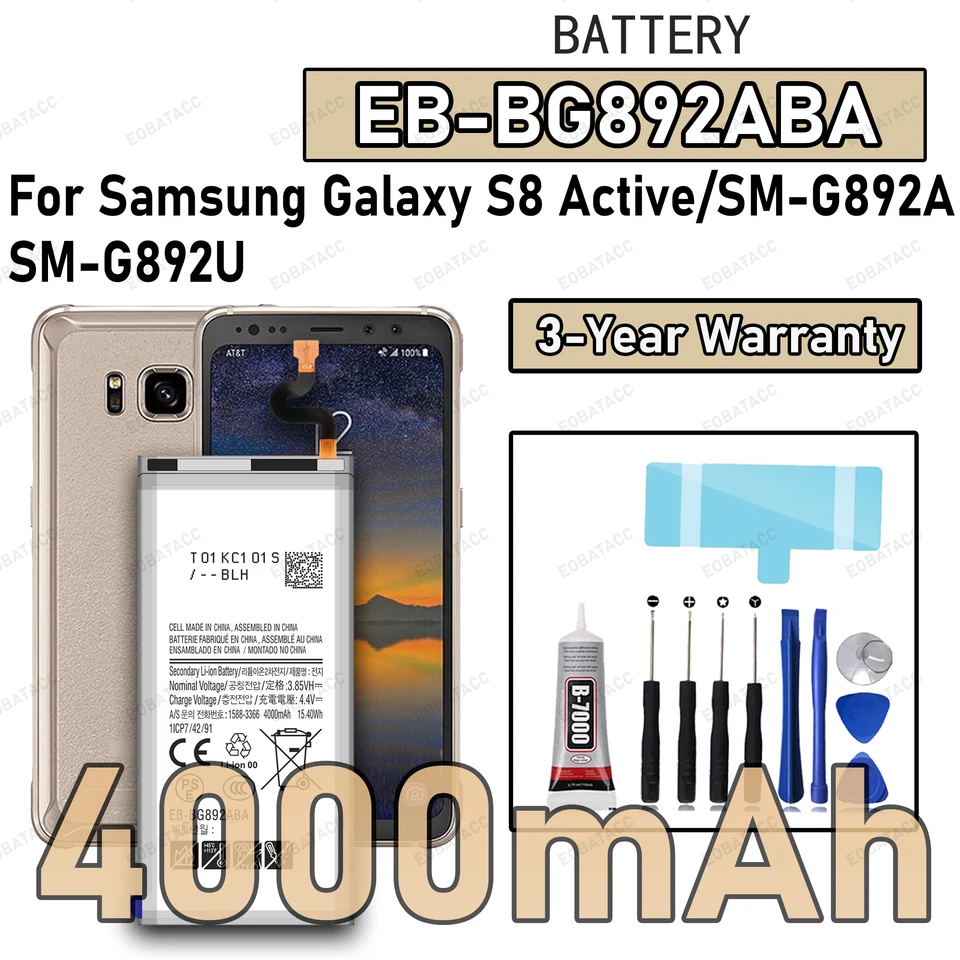 Batería EB-BG892ABA 100% nueva de alta calidad para SAMSUNG GALAXY S8 Active/SM-G892A de repuesto + herramientas gratis