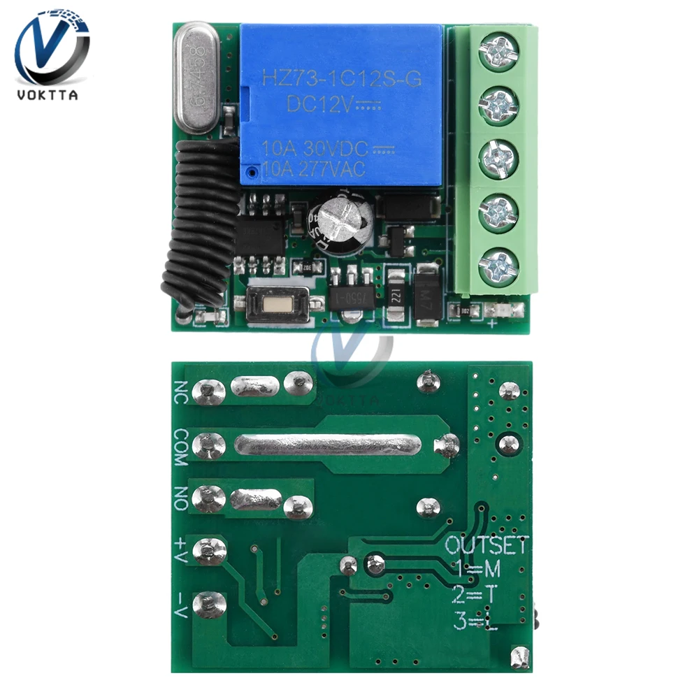 433MHz Wireless RF Remote Control Switch Relay Self-locking Receiver Module DC12V 2-Way Remote Controller Receiver Transmitter