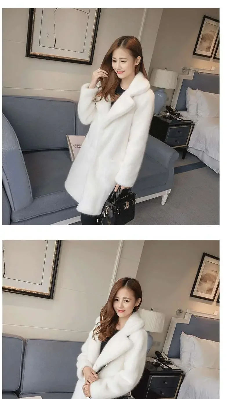 Women Thick Faux Fur Maxi Jacket Y2k Autumn Winter Maxi Coat Long Warm Luxury Belt Fur Black Parkas Bontjas Furry Outerwear