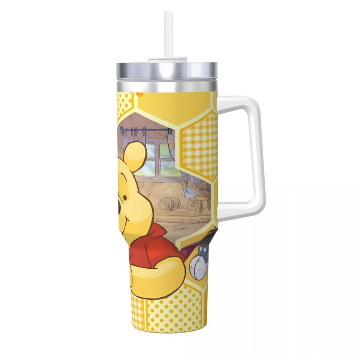 MINISO Winnie The Pooh-vaso de acero inoxidable, taza térmica de viaje con pajita y tapa, 40oz, botella de agua para bebidas calientes