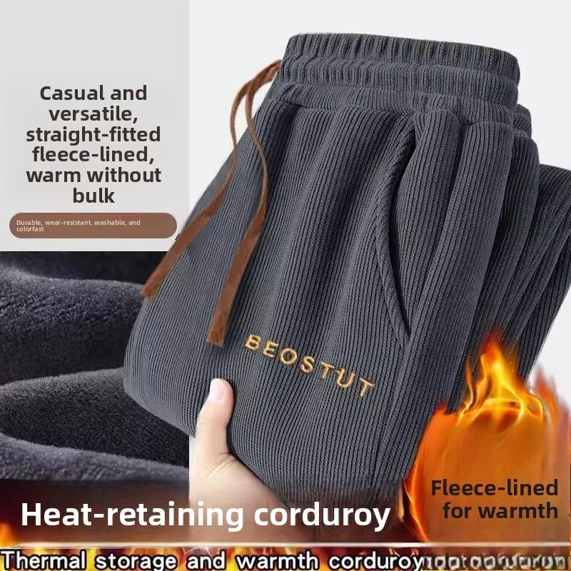 

Thiened Corduroy Straight Leg Casual Pants Men's Autumn Winter Outdoor Loose Fit Warmth Protection Leisure Trousers