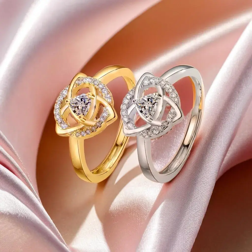 خاتم عقدة سيلتيك من الزركونيا المكعبة من YILUOCD للنساء ، خاتم الخلود اللانهائي ، مجوهرات خاتم الزفاف العتيق ، عقدة ثلاثية الثالوث