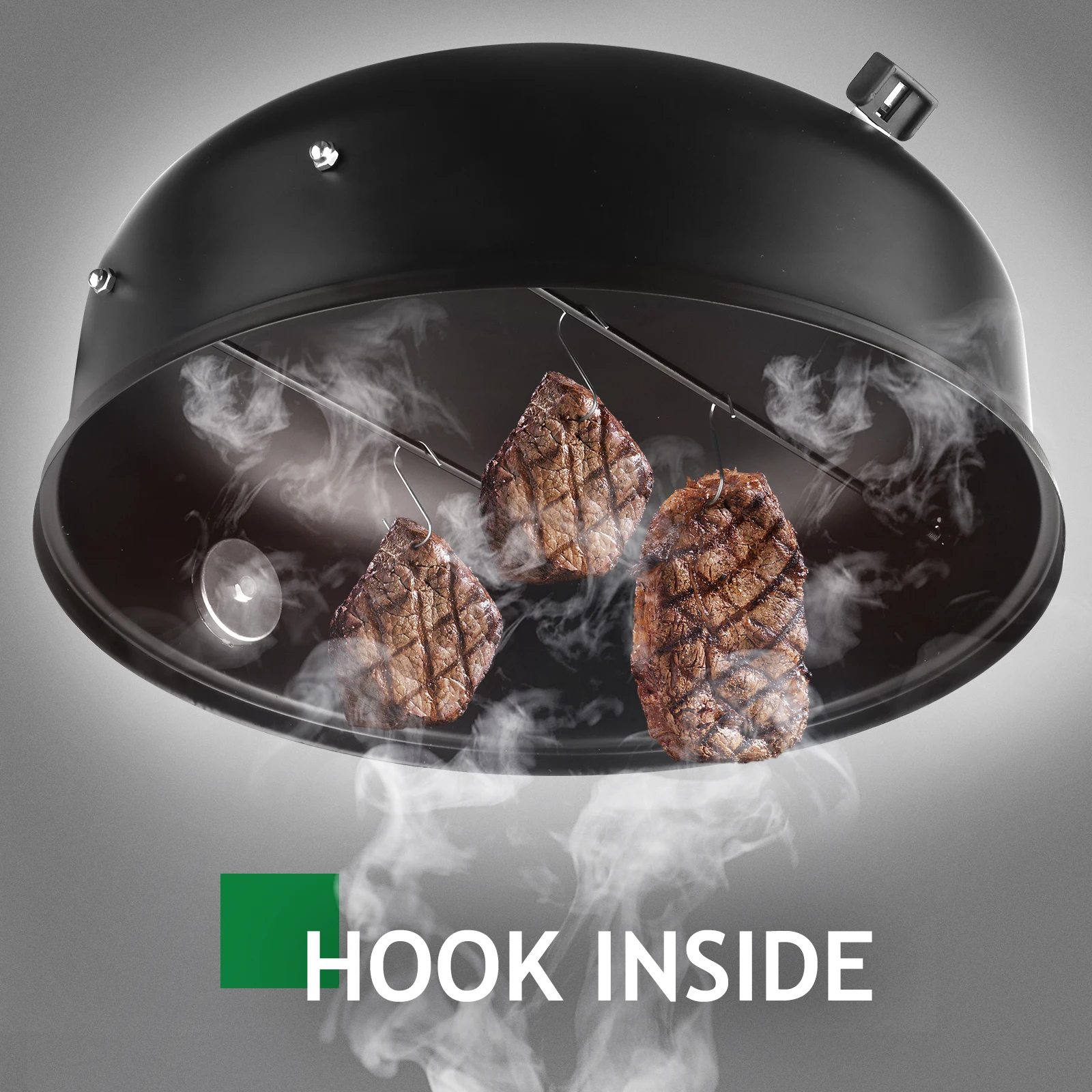 80 x 41 x 48 cm Iron Spray Smoker Carbon Grill Black Durable Portable for Outdoor Camping BBQ with Thermometer and Air Vent