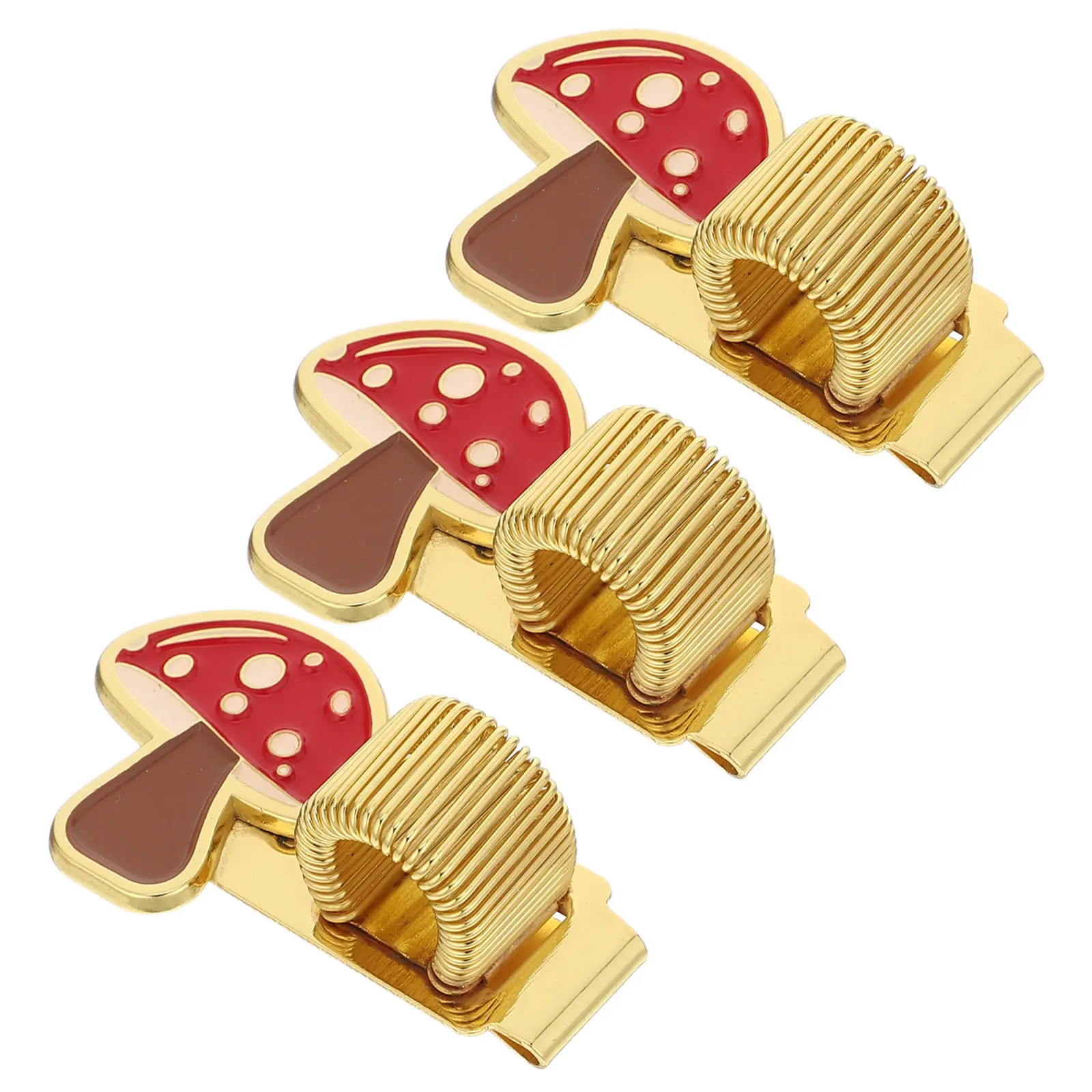 

3Pcs Metal Elastic Pen Holder Clip Zinc Alloy Spring Cute Mushroom Design for Notebook Planner Clipboard Stationery Organization