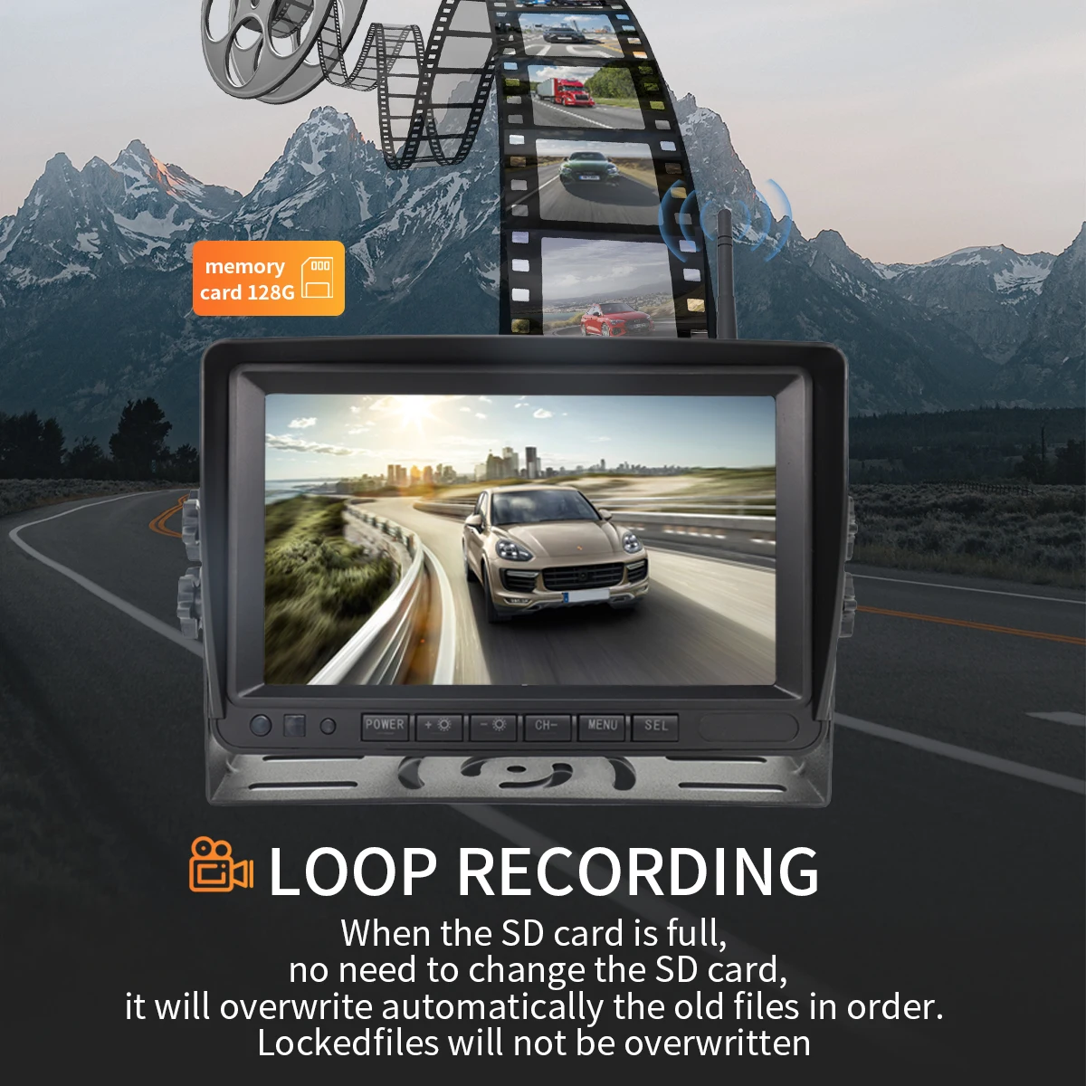 Vehicle Camera Housing with 7 Inch Monitor and DVR for RV Semi Box Truck Trailer Vehicle Monitoring System Camera 2 Split Screen