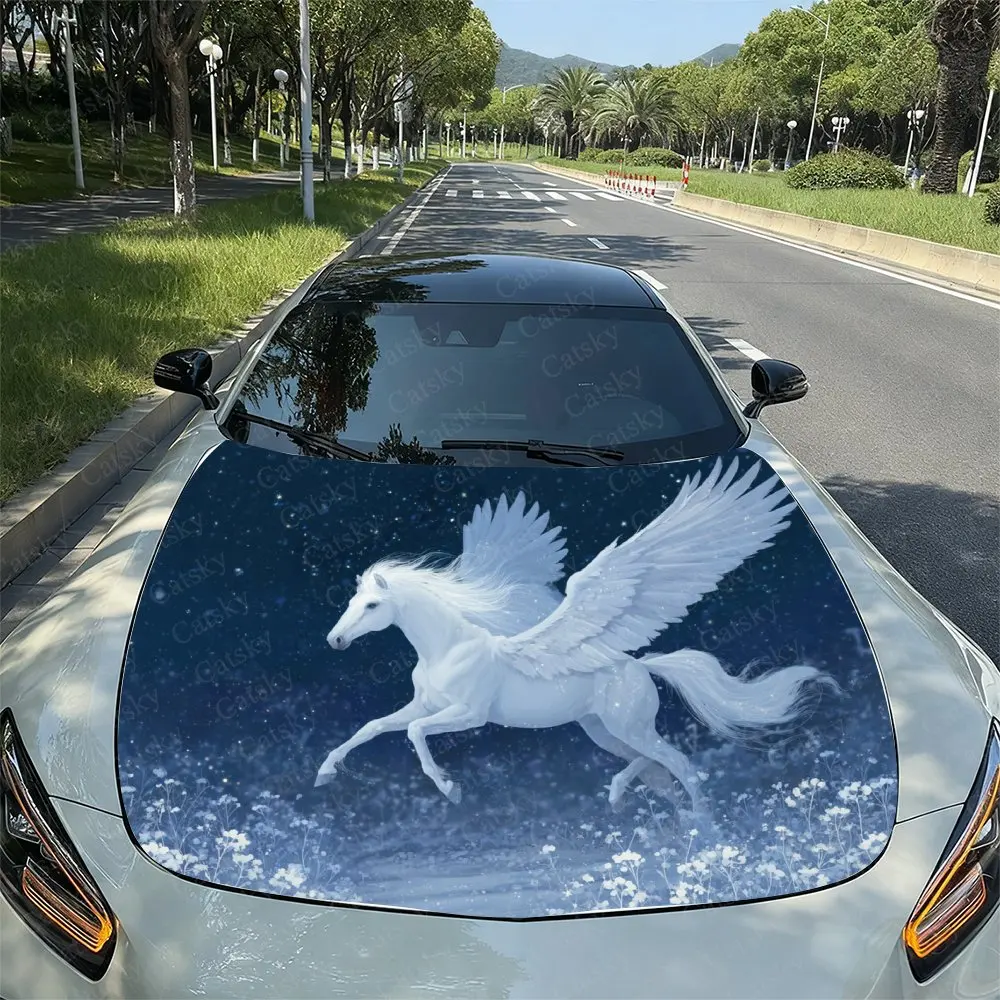 

Виниловая наклейка на капот автомобиля Galloping Flying Horse - водонепроницаемая самоклеящаяся наклейка, универсальная защитная крышка для поверхности автомобиля, E