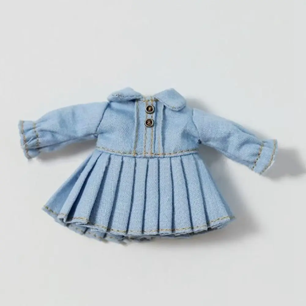 Handmade Organ Dress Clothes Lace Fashion Doll Pleated Skirt DIY Accessories Lapel Collar Jeans Dresses for 1/11 OB11 Dolls
