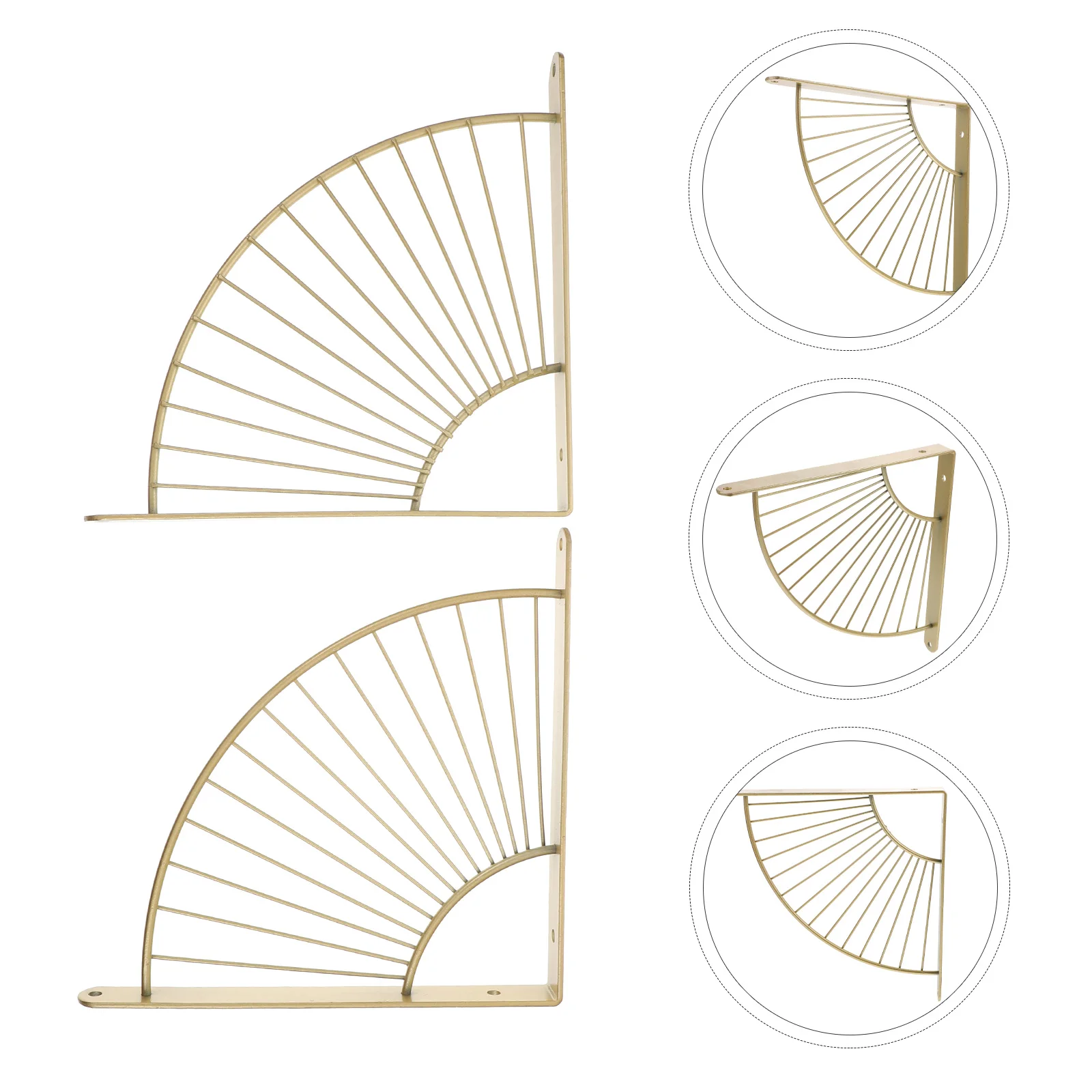 

2 Pcs Hanging Shelves for Wall Partition Bracket Storage Shelving Fan Shaped Shelf Support Corner Mounted Golden Brackets Miss