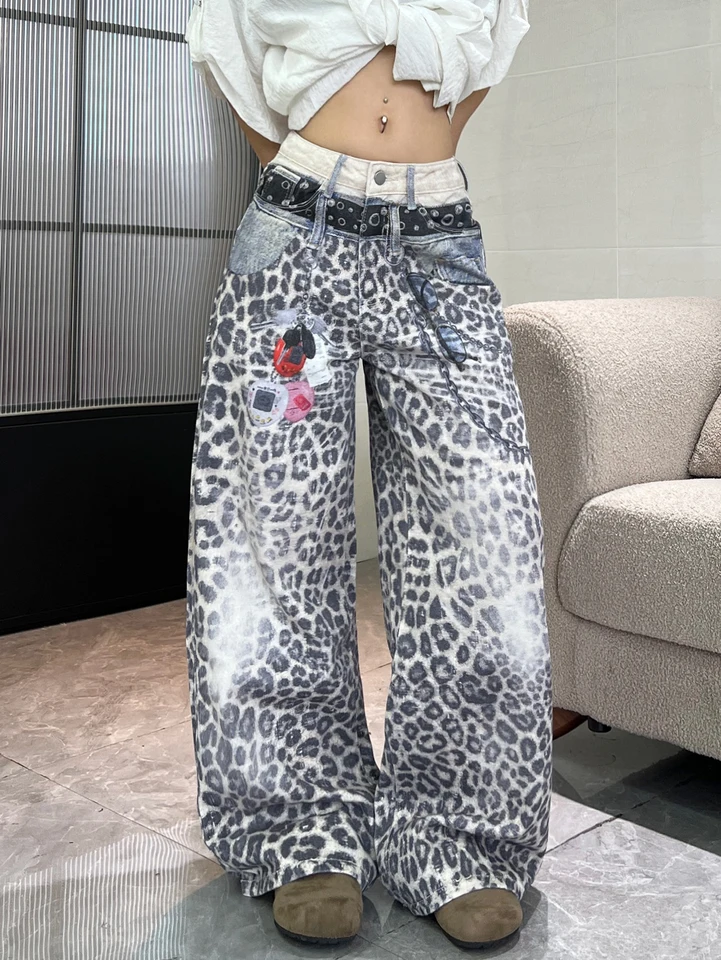 Vintage Leopard Print High Waist Loose Women's Jeans