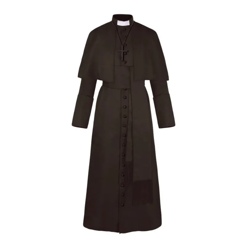 2025 New Halloween Medieval Priest Costume Catholic Church Religious Roman Soutane Pope Pastor Father Costumes Mass Robe Cler AA