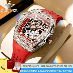 OUPINKE Skeleton Automatic Mechanical Watches for Women Waterproof Luminous Fashion Diamond Ladies Wristwatch 2024 NEW