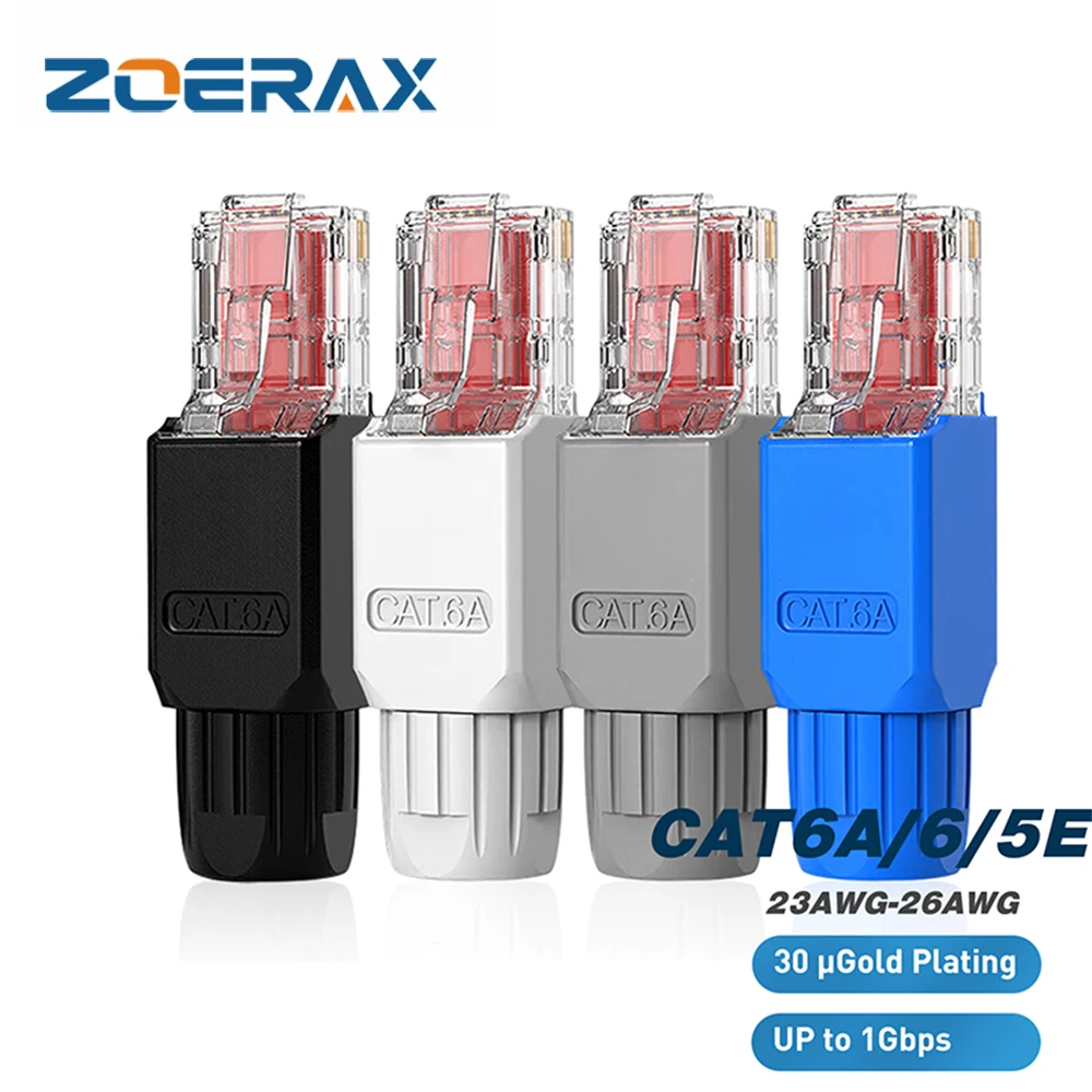 ZoeRax 1PCS Tool-Free RJ45 Connector, CAT6A CAT5E CAT6 Field Termination Plug, RJ45 Tool Less Gold Plated Modular Plug,