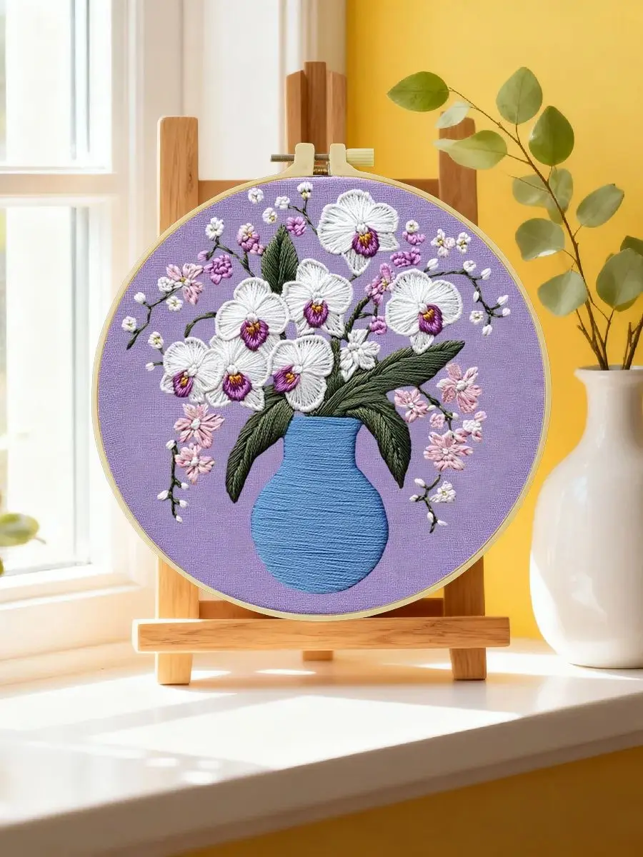 1 Stück 20X20CM/15X15CM 7,87/6,3 Zoll Blumen-Stickerei-Starter-Kit DIY-Kit DIY-Stickerei-Set Handarbeiten Malerei Nadelkunst – Detail 6