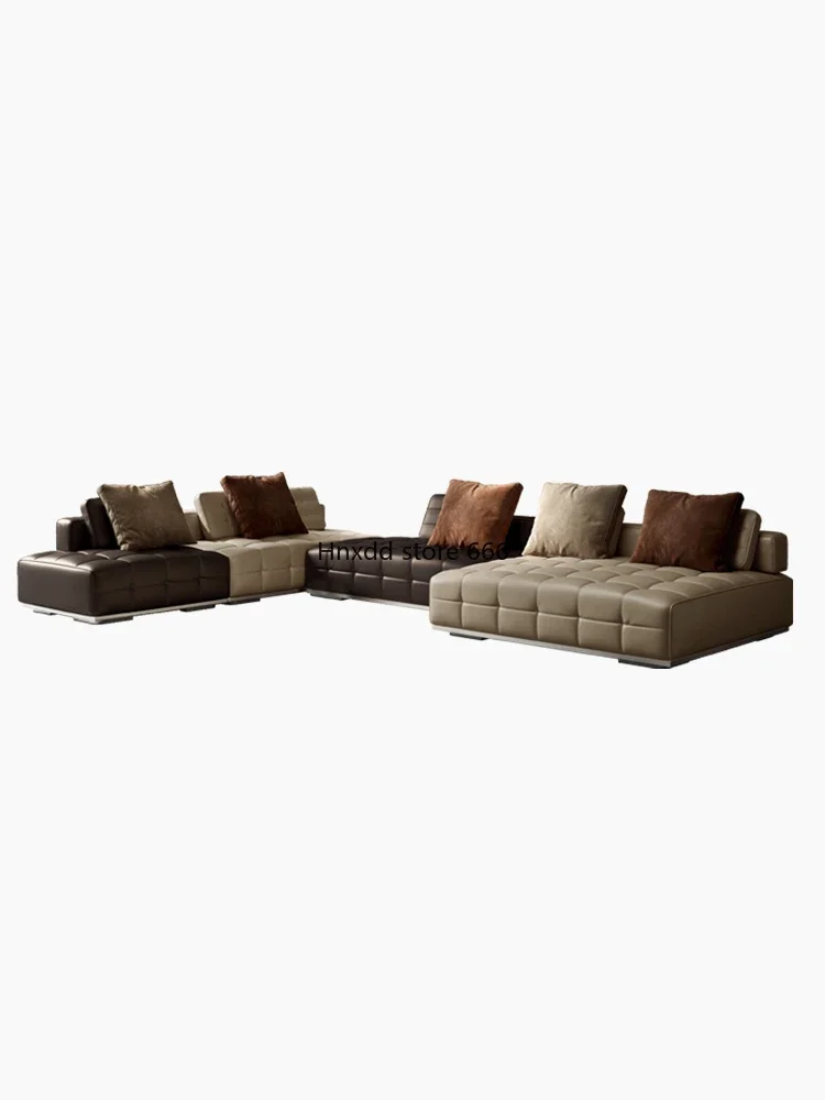 Leather sofa villa living room atmosphere straight row module combination