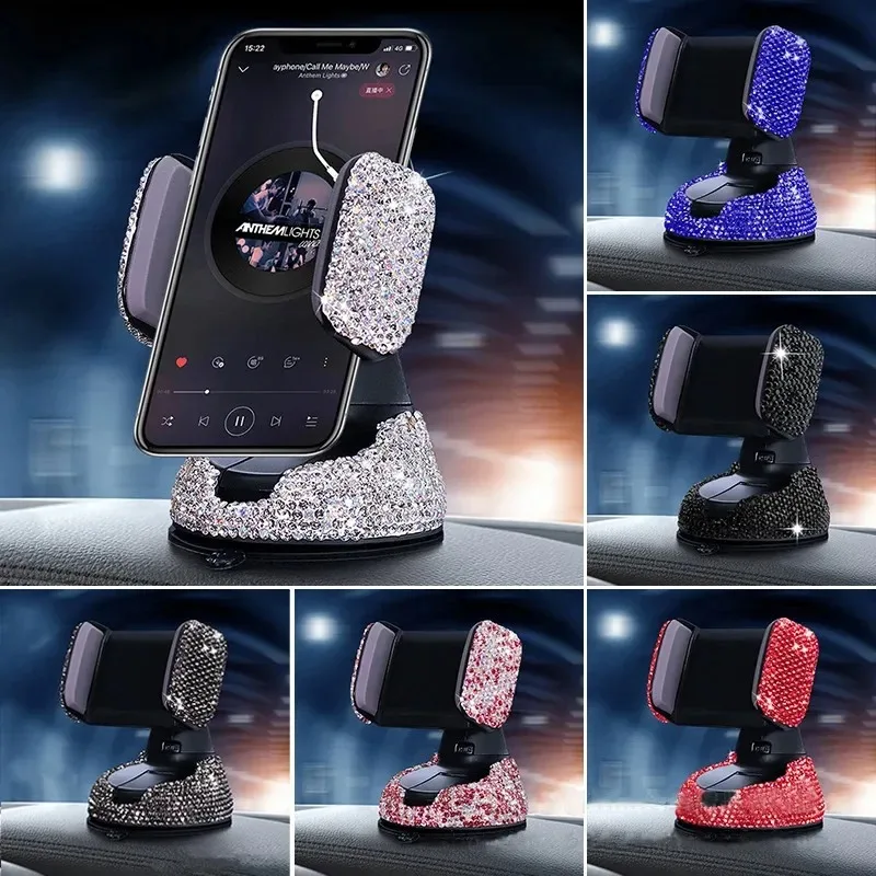 Diamond Bling Car Cell Phone Holder Girl Rhinestone Crystal Mount Universal Fit Mobile Holder Car Interior Accessories for Women