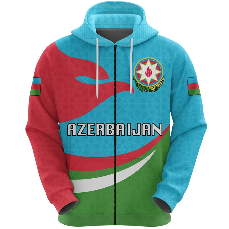 Country Falg Pattern Azerbaijan National 3D Print Hoodie Men Women Streetwear Spring Long Sleeve Coat Zip Hoodie Male Pullovers