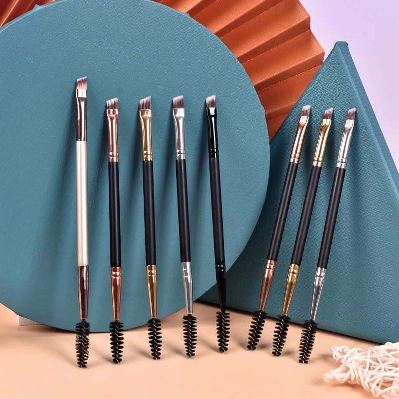 Ensemble complet de pinceaux de maquillage pour les yeux : double extrémité, recourbe-cils, pinceaux coudés de beauté