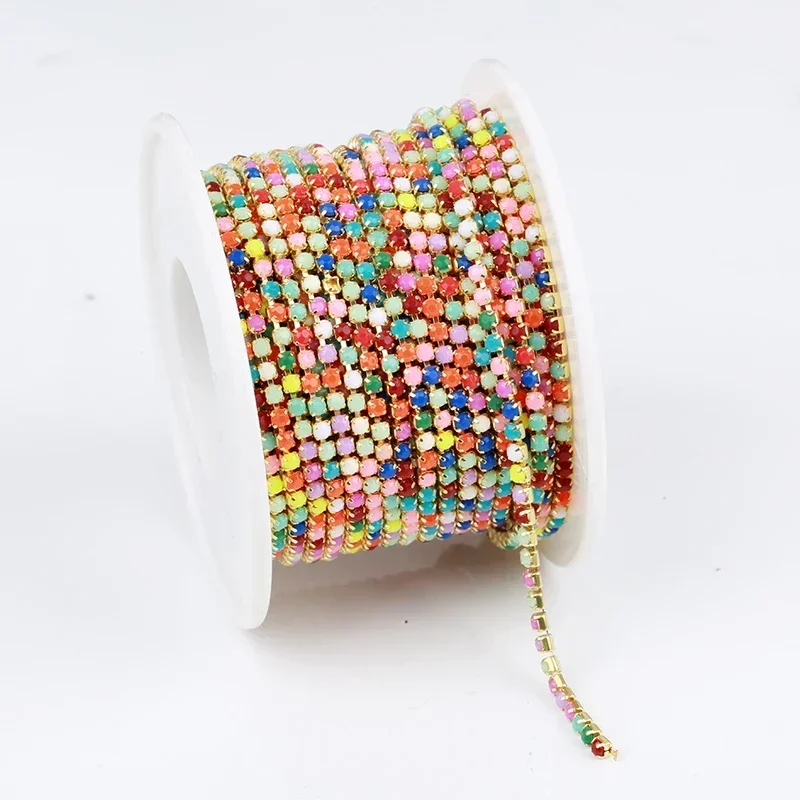 5yards 2mm Top Grade More Colors Acrylic Rhinestone Cup Chain Apparel Rhinestone Trim Sewing Strass Cup Chain For DIY Clothing