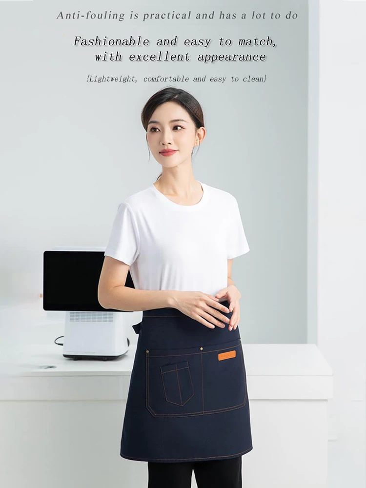 Professional Utility Waist Apron Durable Canvas Multiple Tool Pockets Reinforced Stitching for Bar Restaurant Hot Pot Service