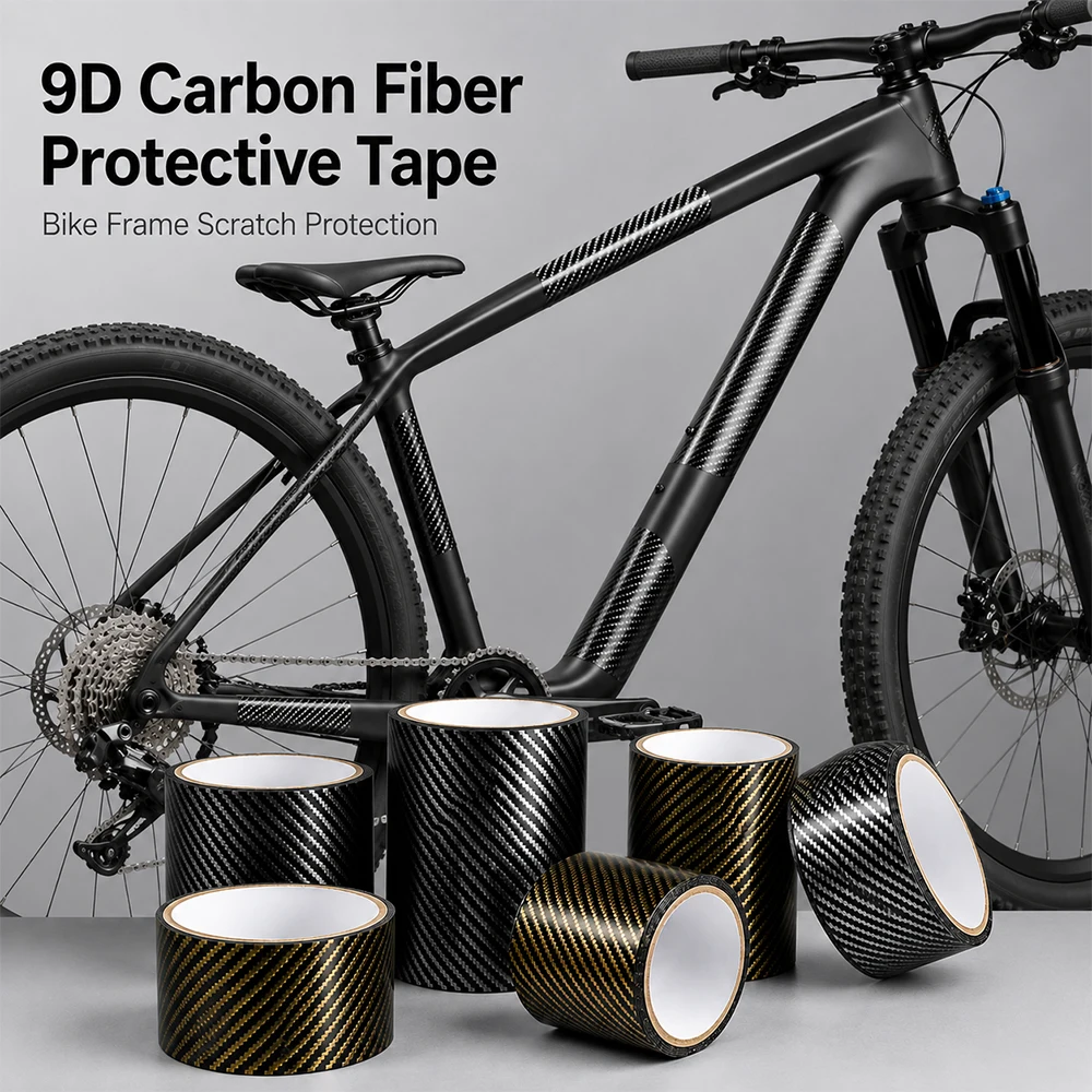 9D Carbon Fiber Bike Frame Protective Tape No Residue Anti Scratch Decor Sticker For Mountain Road Bicycle Frame Fork Chainstay