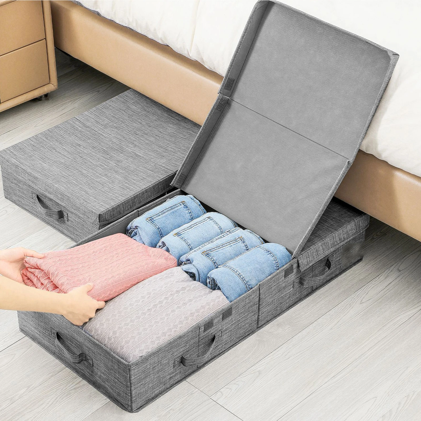 

Cationic cloth Underbed Storage Bag Large Capacity Foldable Clothes Duvet Pillow Quilt Storage Organizer Sundries Storage