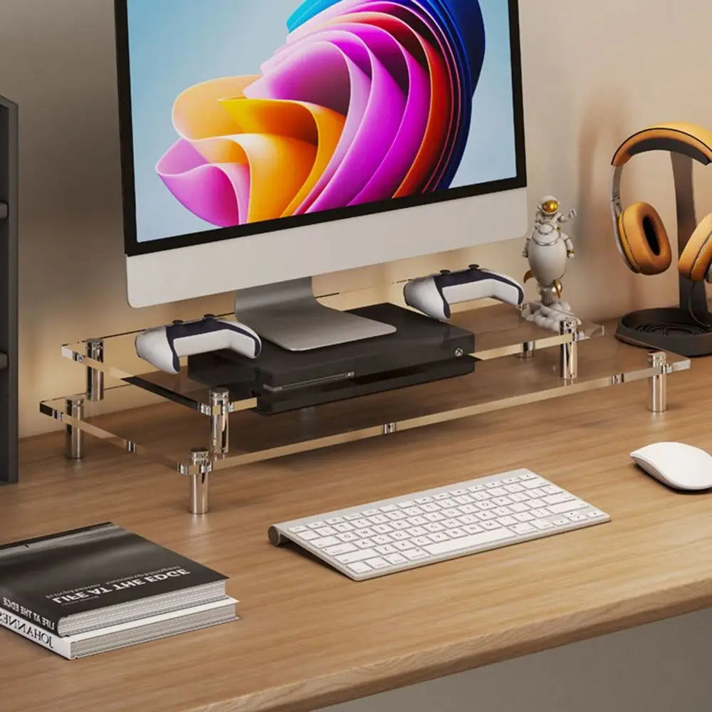 حامل كمبيوتر أكريليك موفر للمساحة يحمي الرقبة من الفولاذ المقاوم للصدأ رف شاشة الكمبيوتر للقدم حامل كبير غير قابل للانزلاق