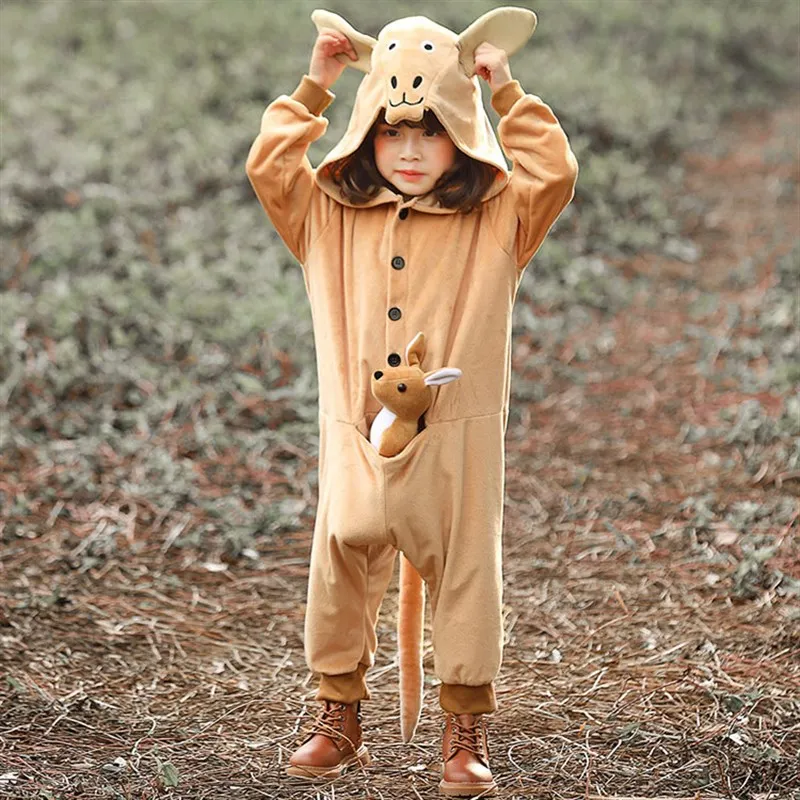 

Halloween Animal Costume Kangaroo Onesie Performance Outfit Cute Little Joey Jumpsuit Party Dress up Clothes for Kids