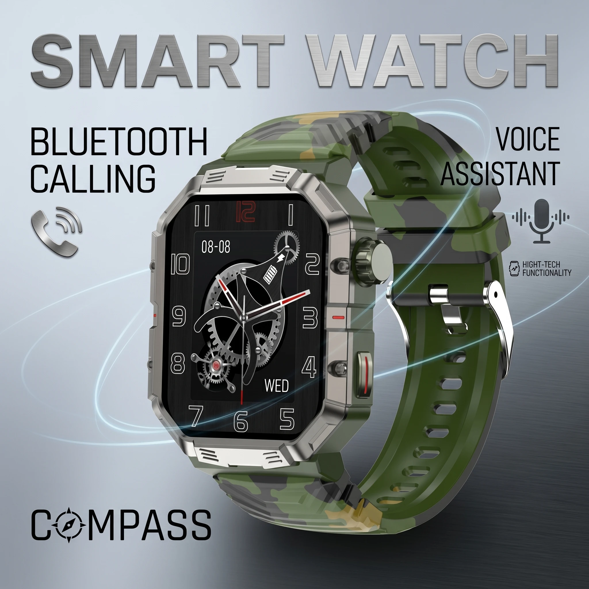 

Смарт-часы GW55 с компасом, Bluetooth-вызовами, голосовым помощником AI, водонепроницаемостью 3ATM IP68, монитором здоровья, для активного отдыха, мужские