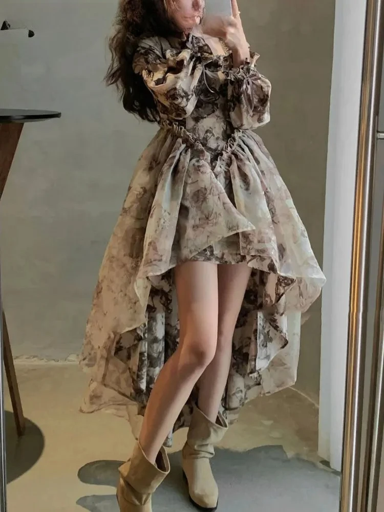 Robes de fée florales d'automne pour femmes, robes de princesse coréennes Slim de luxe de styliste, Chic, élégantes, décontractées, robes de soirée, 2025