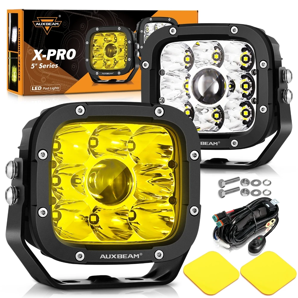 AUXBEAM XP-ULTRA SERIES 5 inch LED Work Light 110W 11000LM LED Driving Light Pod WHITE/AMBER Offroad Led Spot Lamp