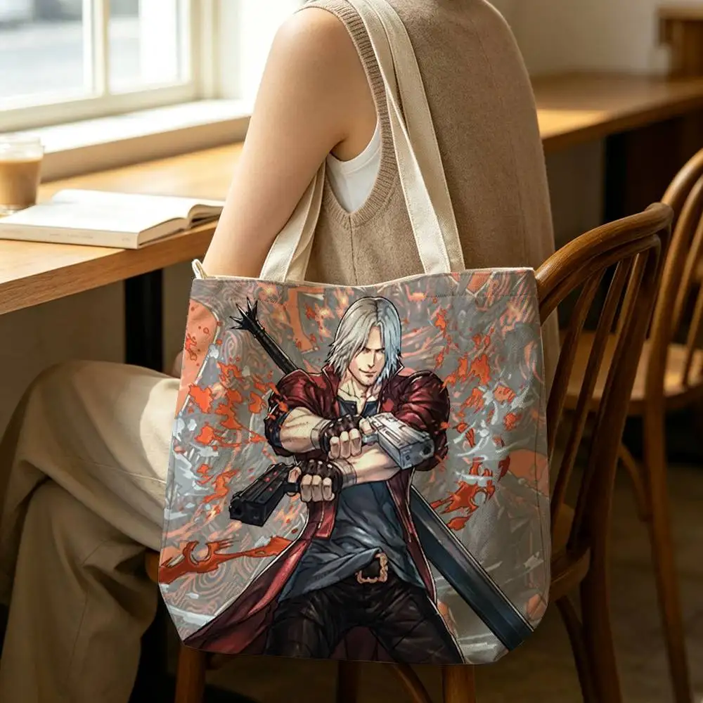 Devil May Cry DMC Nero Cool Tote Bag for Women Reusable Shopping Tote Bag Zippered Shoulder Bags Print