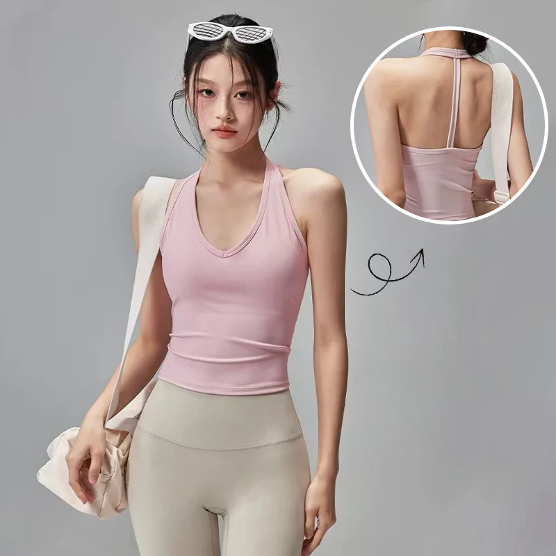 Women's High-Impact Halter Sports Bra - Bounce Control Open Back, Breathable for Yoga Running Training