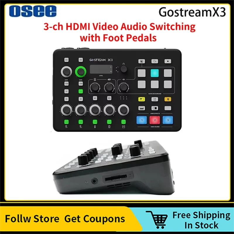 Osee GoStream X3 3ch HDMI Video Audio with Foot Pedals Switching Integrated Control of Screen and Audio