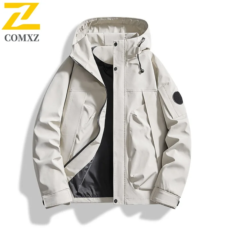 سترة COMXZ للرجال بغطاء للرأس للاستكشاف الخارجي ومقاومة للرياح معطف للدراجات النارية للترفيه والارتداء اليومي سترة واقية خفيفة الوزن للخريف #1