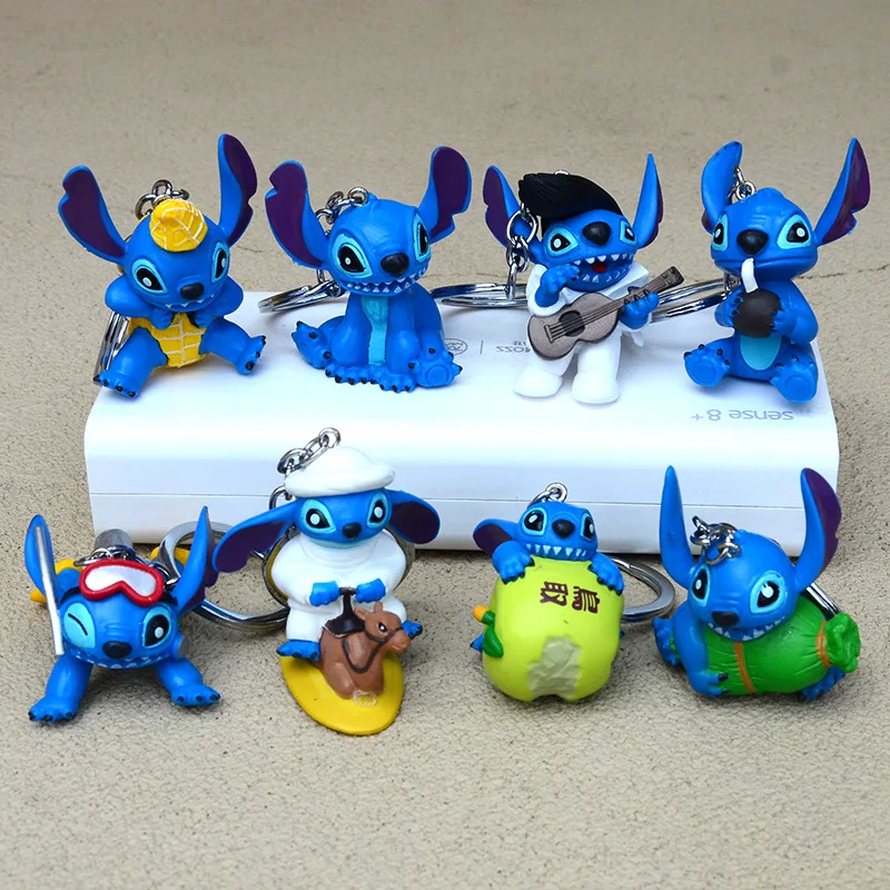 8Pcs/Set Disney Lilo & Stitch Keychain  ACtion Figures Model Doll Bag Keychain Kawai Pendant Christmas Children’s Gift Toys