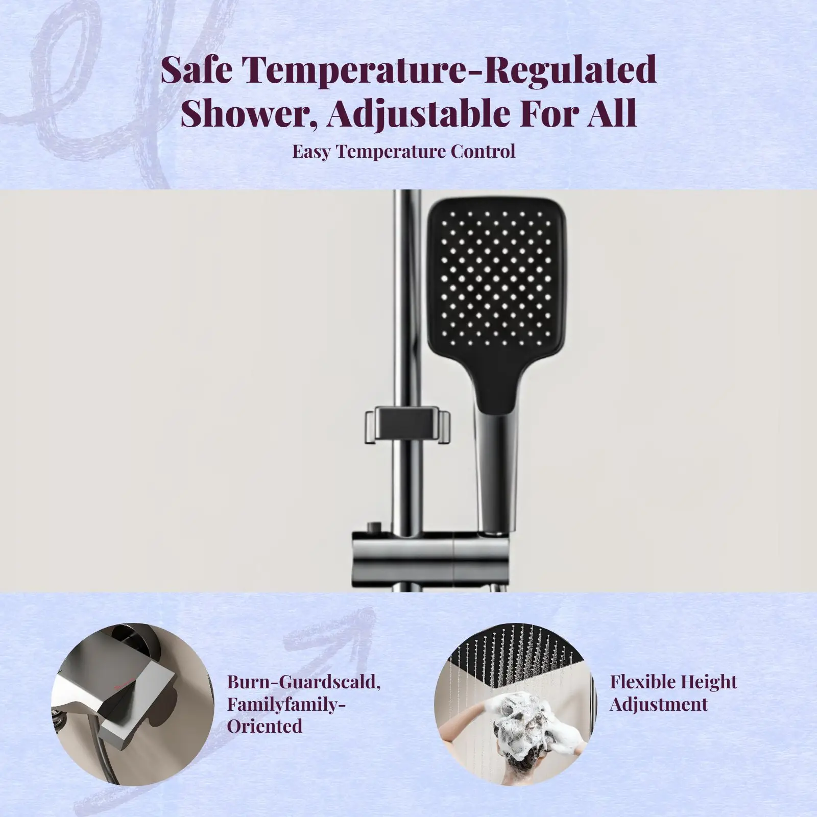 مجموعة دش يتم التحكم فيها بدرجة الحرارة، صنبور دش مطري نحاسي، مجموعة محمولة مضغوطة للحمام