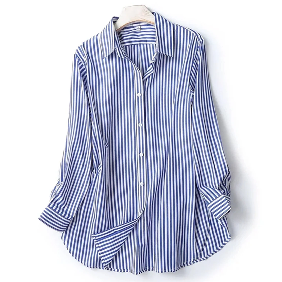 Withered England Style Office Lady High Street Fashion Striped  Loose Shirt Pure Cotton Casual Blouse Women