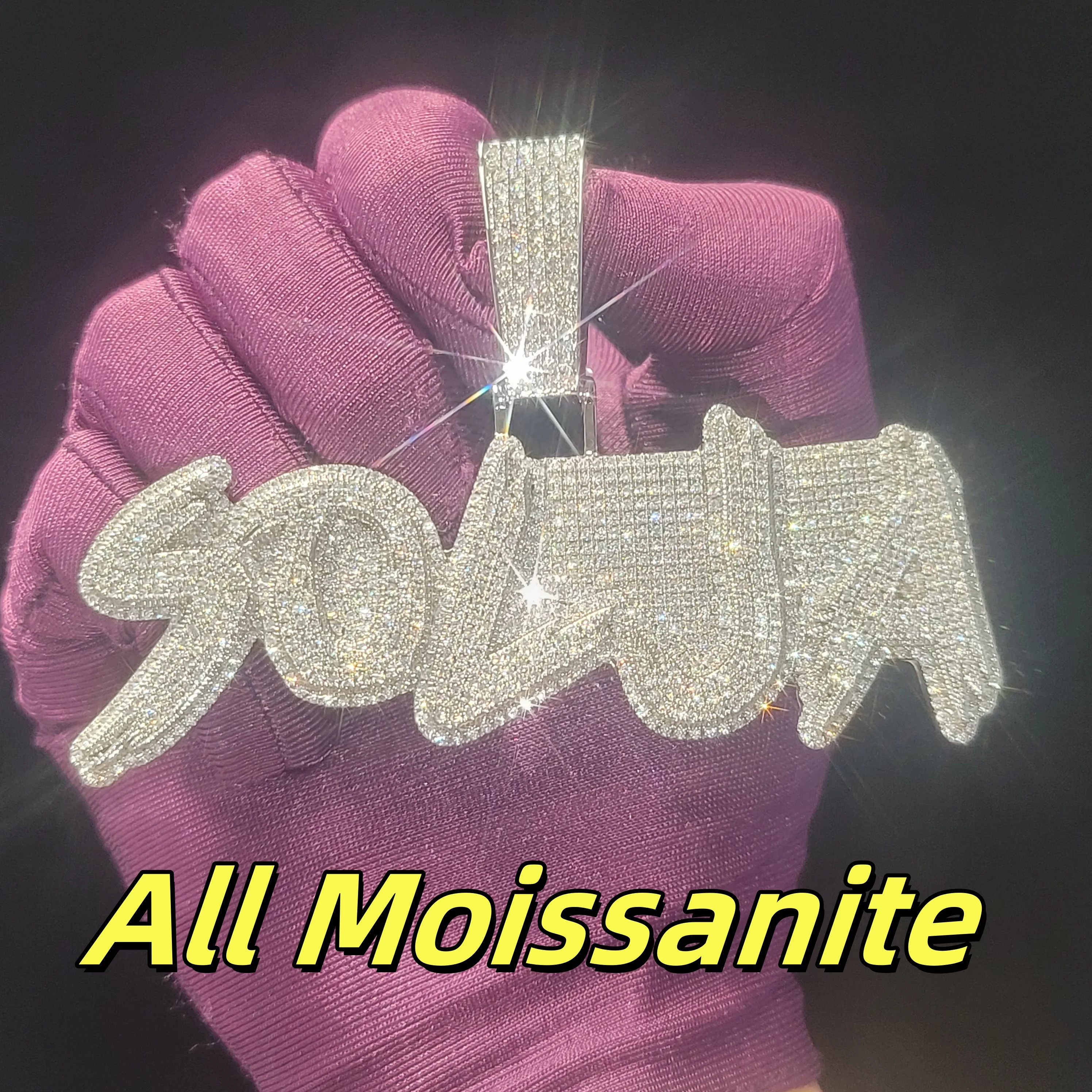 

Custom 925 Silver Moissanite Pendant Iced Out Lab Diamond Letters Jewelry Personalized Laser Engraving Hip Hop Christmas Gifts