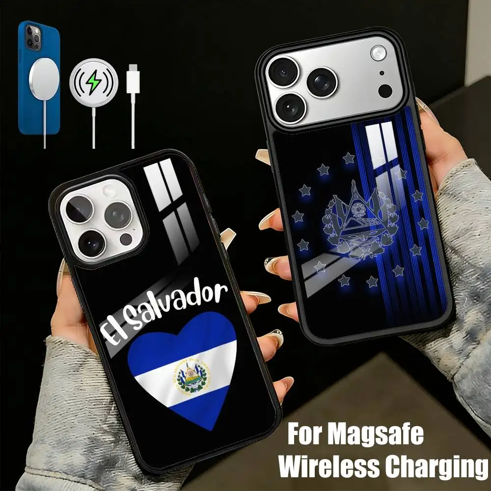 

El S-Salvador Flag Phone Case For iPhone17,16,15,14,13 Plus,Pro Max Magnetic For Magsafe Wireless Charging