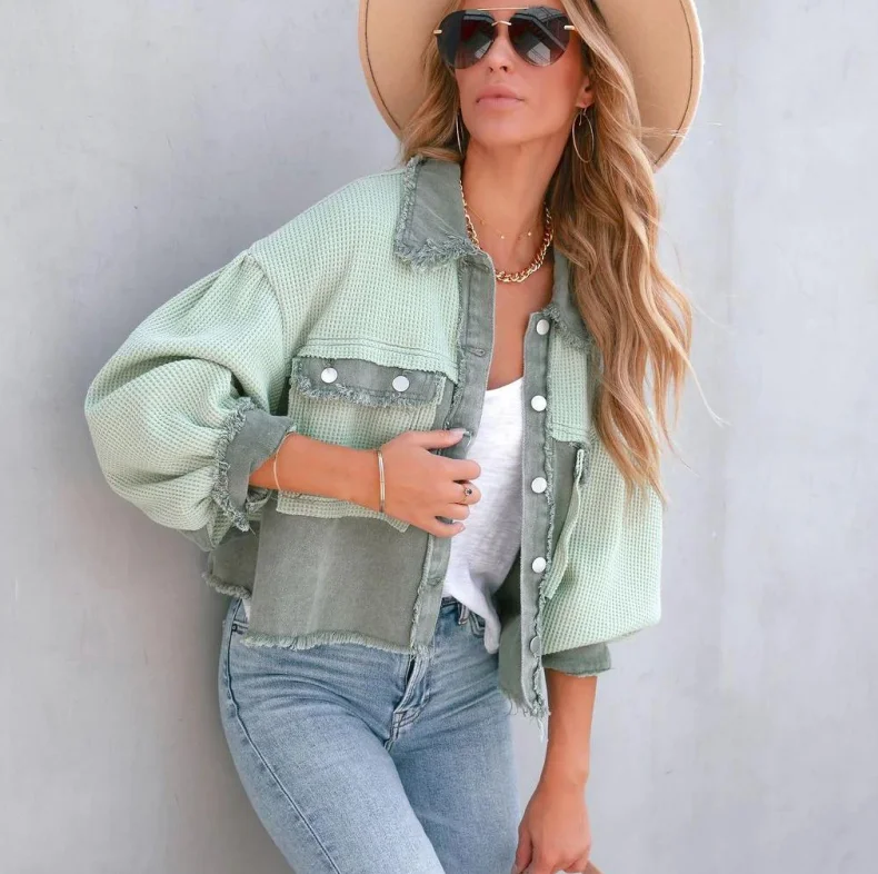 

Женское джинсовое лоскутное свободное джинсовое пальто Faion Wfle, осенняя хлопковая верхняя одежда, повседневное пальто Sli для женщин