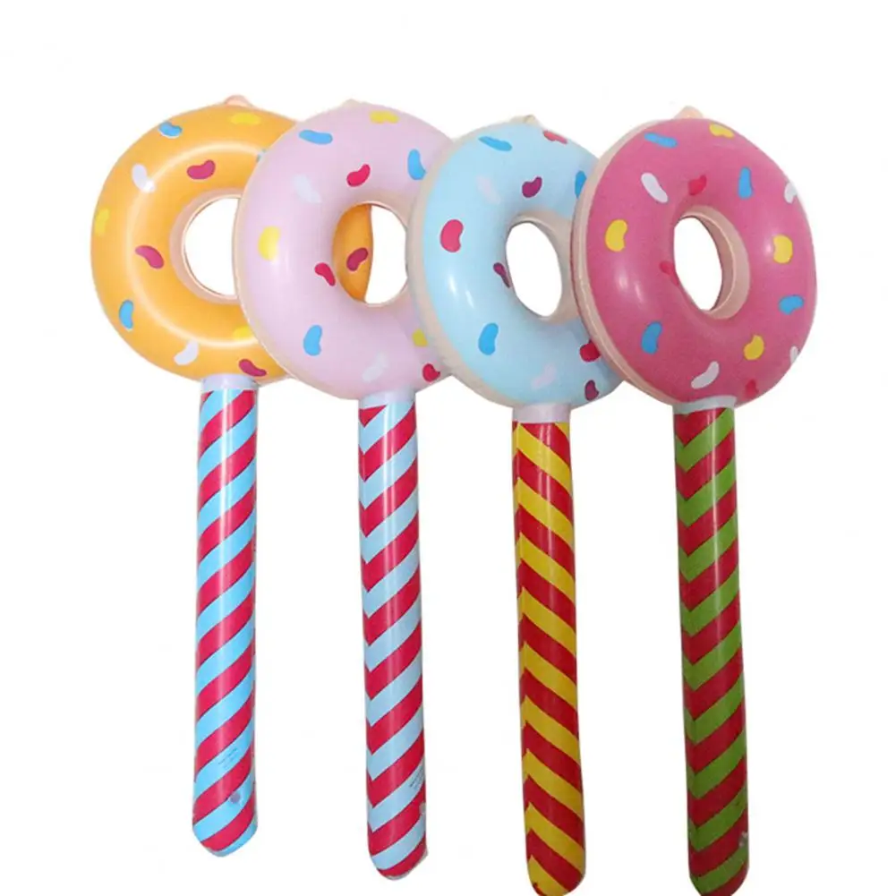 Donut Inflatable Stick Toy Lovely Portable PVC Lollipop Balloons Props Pool Inflatable Stick Birthday Gift Birthday Party Decor