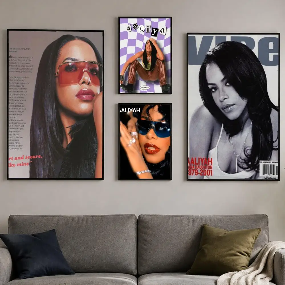 R&B Singer Aaliyah Poster PP Self-Adhesive Bedroom Gaming Cafe/Bar Vintage Aesthetic Decor Ideal Gift