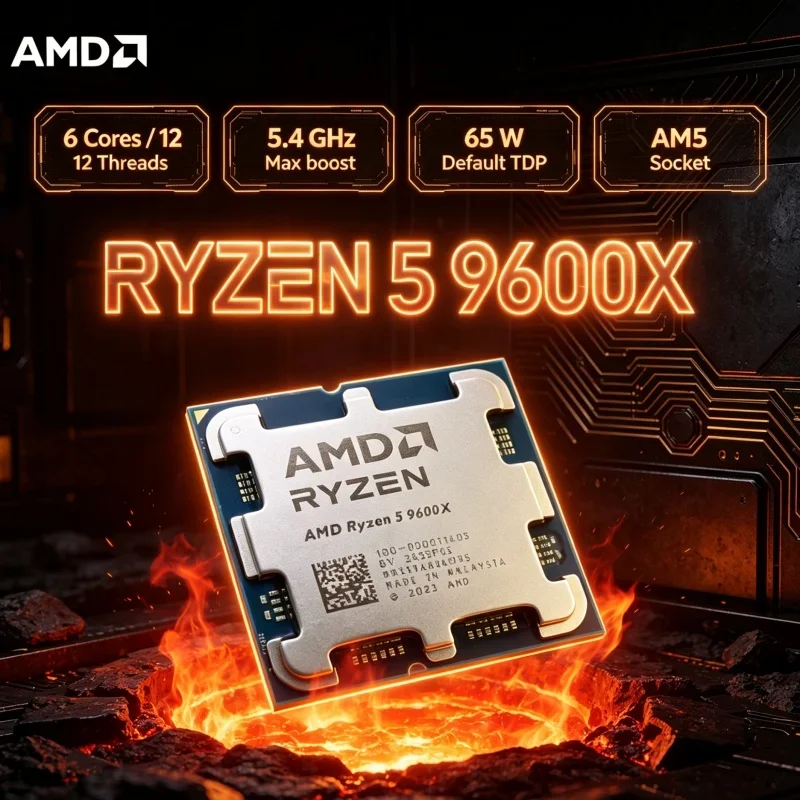 Stream Build CPU AMD Ryzen 5 9600X 6 Core 12 Thread 5.4GHz 65W Low Power 32MB Cache AM5 DDR5 Desktop Processor