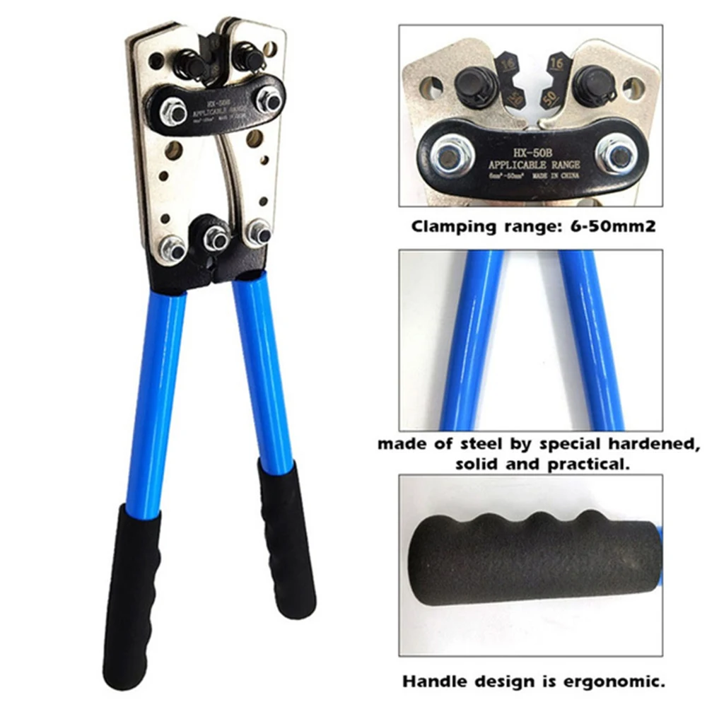 Imagem -03 - Cabo de Bateria Lug Crimping Tool Heavy Duty Fio Lug Tube Terminal Crimper Ferramentas Hex Crimp Alicadores para Awg 101 6-50 mm ² Hx50b