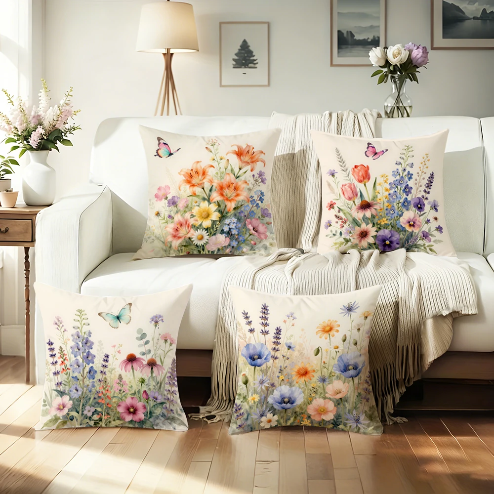 

4 Pack Double Sided Butterfly Floral Pillowcases Decorative Cushion Shells for Living Room Couch Bed Aesthetic Home Decor