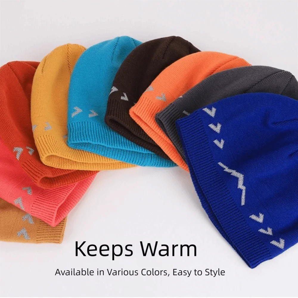 Polyester Material Reflective Knitted Hat Ribbed Knit Texture Double-Layer Fleece-Lined Visibility Safety Hat Reflective Stripe