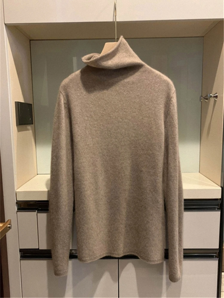 Suéter de cachemira para mujer, camisa de bajo de punto con cuello alto de cachemira pura 100% en suéter de otoño e invierno.