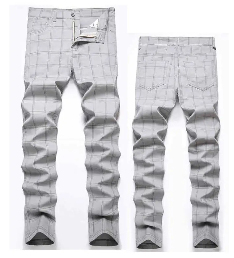 Men Business Casual Pants , Pencial Checked Trousers,Street Wear High Stretchy Scottish Style Pants